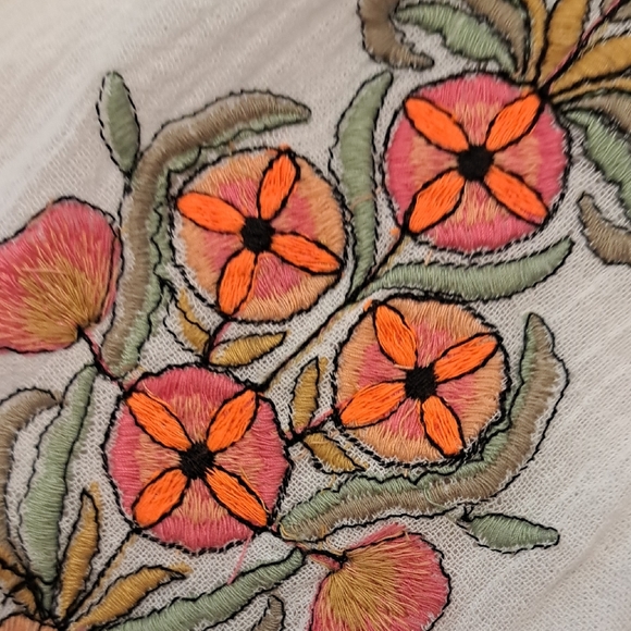 Sfera Embroidered Mexican Top - White with Orange Accents - Picture 5 of 5